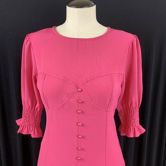 Boohoo Linen Puff Sleeve Mini Dress Size 6 Pink - Picture 4 of 11